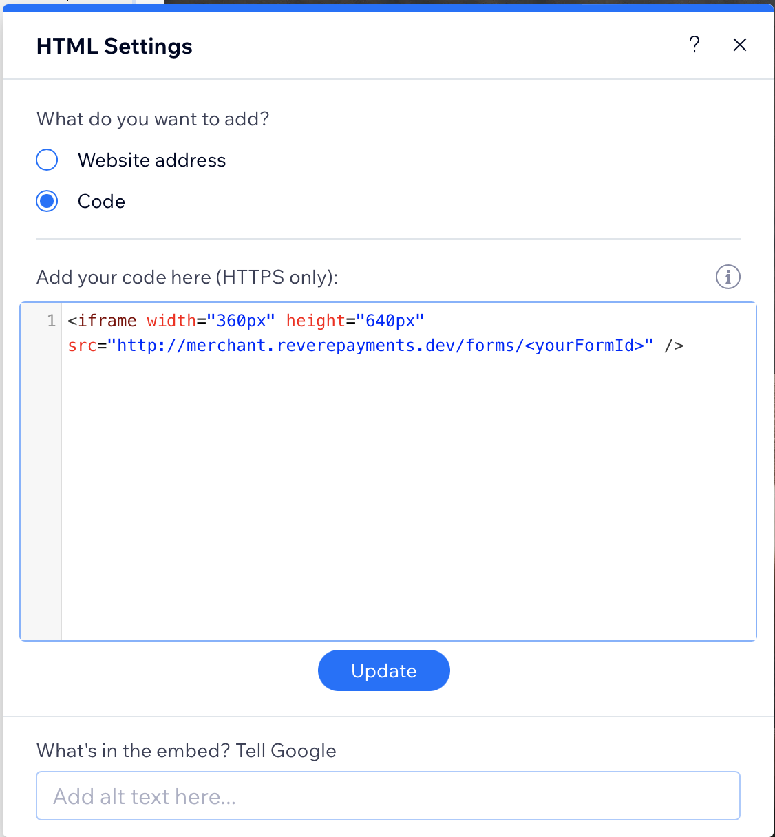 WIX Paste Code